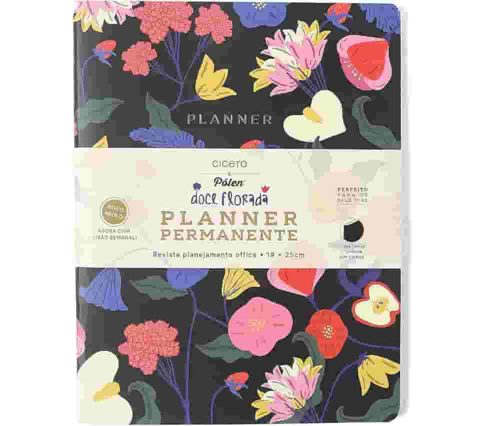 PLANNER PERMANENTE REVISTA PLANEJAMENTO DOCE FLORADA MENSAL 19X25 PRETO