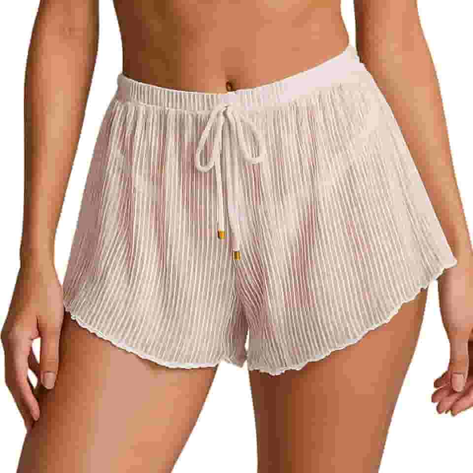 Saída Praia Feminina Adulto Curta Transparente Shorts Soltinho Verão Piscina Praia Tamanho Único