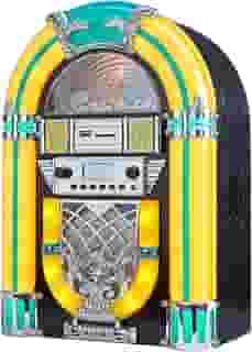 Arkrocket Athena Mini Jukebox/CD Player de mesa/alto-falante Bluetooth/rádio/USB e leitor de cartão SD com sistema de iluminação LED retrô
