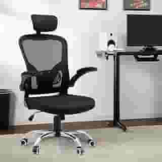 Cadeira de escritório ergonômica com estofado de mesh (Preto profundo)