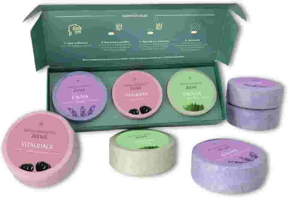 Banho Aromático Zenai - 3 Pastilhas Com Óleo Essencial | Aromaterapia | Spa | Relaxamento | Bem-estar | Cuidados Pessoais | Meditação | Vitalidade | Calma | Energia | Conexão | Autocuidado (Lavanda, Pitanga Negra, Capim Limão)