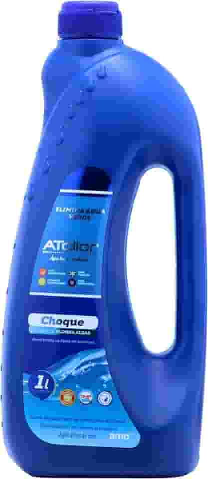 AtCllor, Algicida Choque para piscina, Elimina água verde, Líquido, 1 Litro, Azul escuro