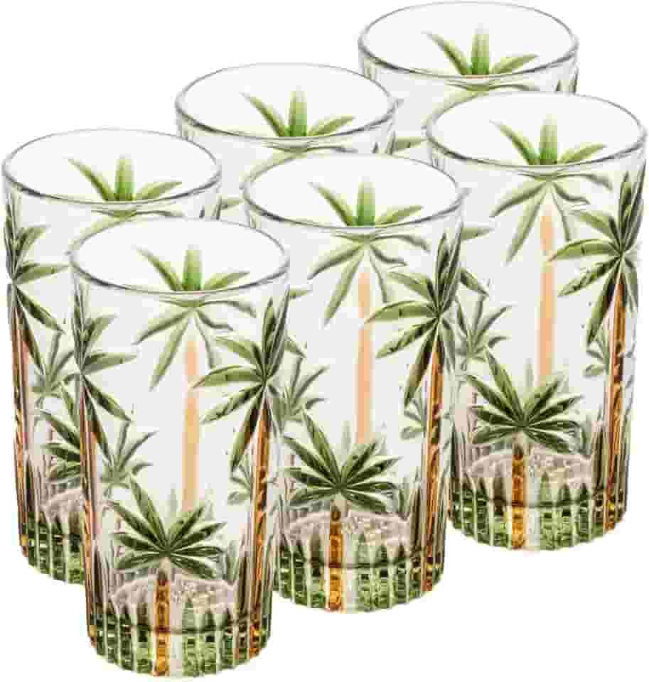 WOLFF - Conjunto 6 Copos Altos de Cristal Palm Tree Handpaint 360ml