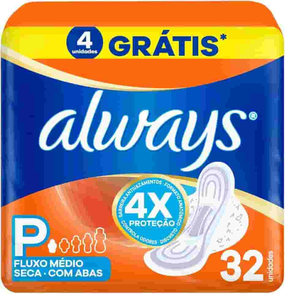 Always Seca, Absorvente com Abas, Tamanho P, 32 Unidades
