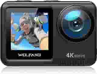 Câmera de Ação WOLFANG GA420 4K 60FPS 24MP WiFi Câmera à Prova d'Água Subaquática EIS 3.0 Zoom 8x Câmera de Capacete (Microfone Externo, Controle Remoto, 2x1350mAh Baterias e Kit de Acessórios)
