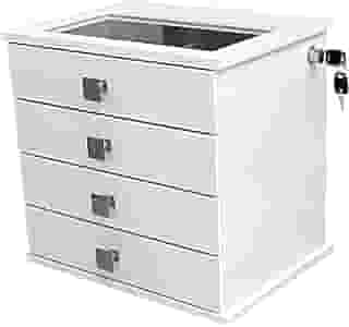 Reluz Art Gaveteiro Porta Joias Belle Forrado com 4 Gavetas, Visor e Tranca Lateral com Chave (Joias, Branco/Bege)
