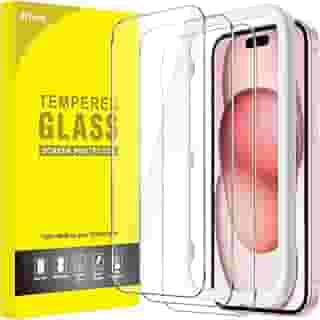 JETech Película de Vidro Temperado para iPhone 15 6,1 Polegadas, Protetor de Tela com Ferramenta, Compatível com Capa, HD Claro, Pacote de 3 Unidades