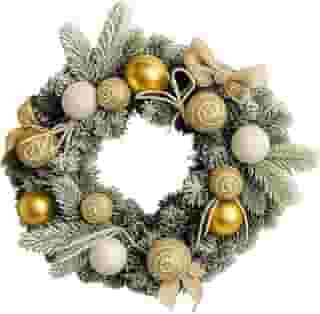 Guirlanda de Natal com Enfeites Flores 40cm Decoração Luxo - Branca e Dourada