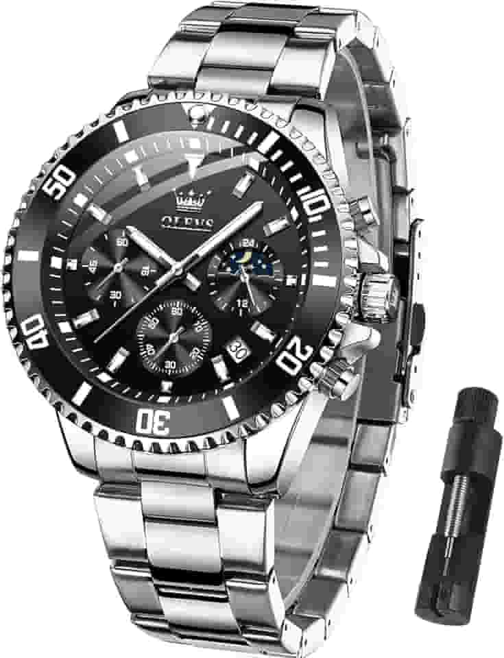 OLEVS Relógio masculino, mostrador grande, de aço inoxidável, à prova d'água, analógico, quartzo, clássico, executivo, luxuoso, luminoso, redondo, para homens, com bisel rotativo