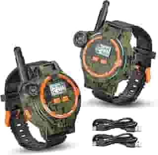 1 par de Walkie Talkies USB recarregável para crianças, Walkie Talkie de longo alcance bidirecional com bússola, lanterna e hora e data ajustáveis, equipamento de acampamento portátil para crianças