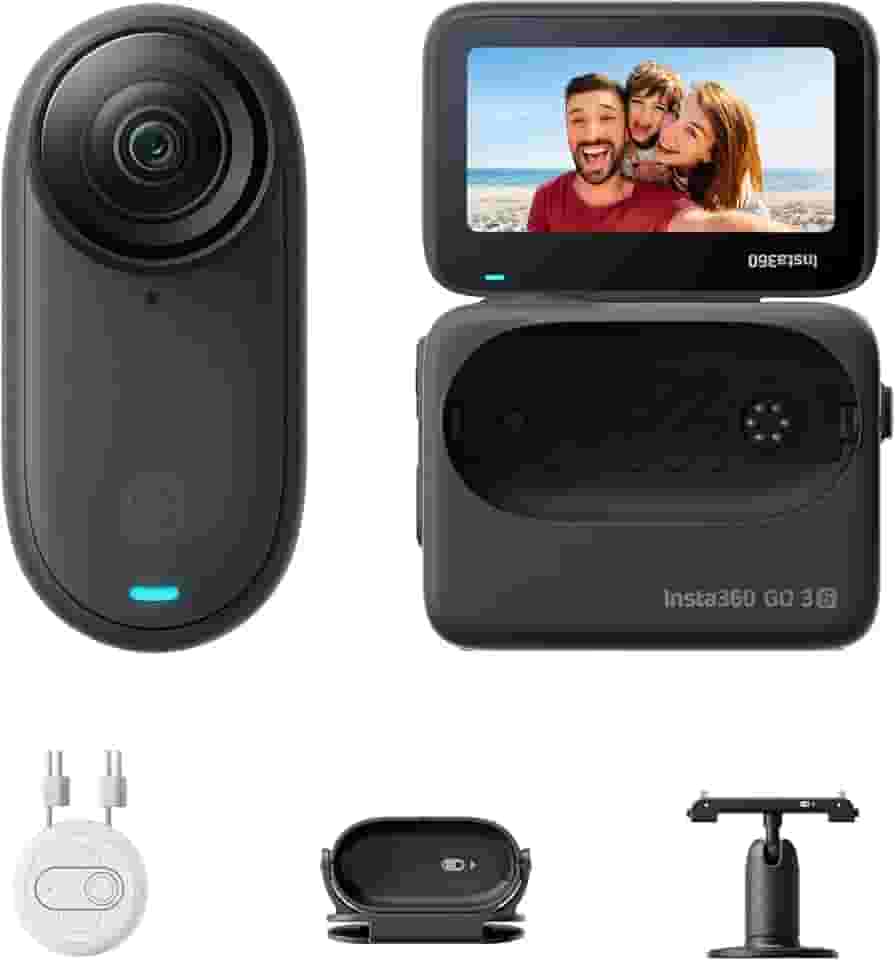 Câmera de vlogging Insta360 GO 3S preta portátil minúscula de 128 GB 4K, POV sem usar as mãos, monte em qualquer lugar, estabilização, bateria que dura 140 minutos, impermeável até 10 m, POV de pets