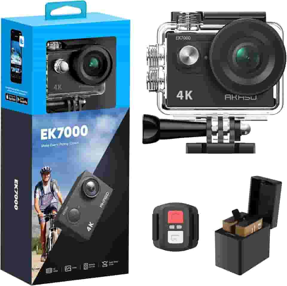 AKASO Câmera de ação EK7000 4K30FPS 20MP Ultra HD câmera subaquática 170 graus grande angular 98FT à prova d'água suporta microfone externo