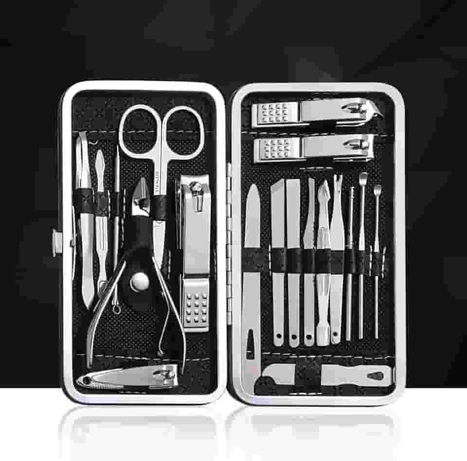 Conjunto de manicure e pedicure de 19 peças - Ferramentas de cuidado de unhas de aço inoxidável premium - Kit de cuidados portáteis - presente para homens e mulheres - preto
