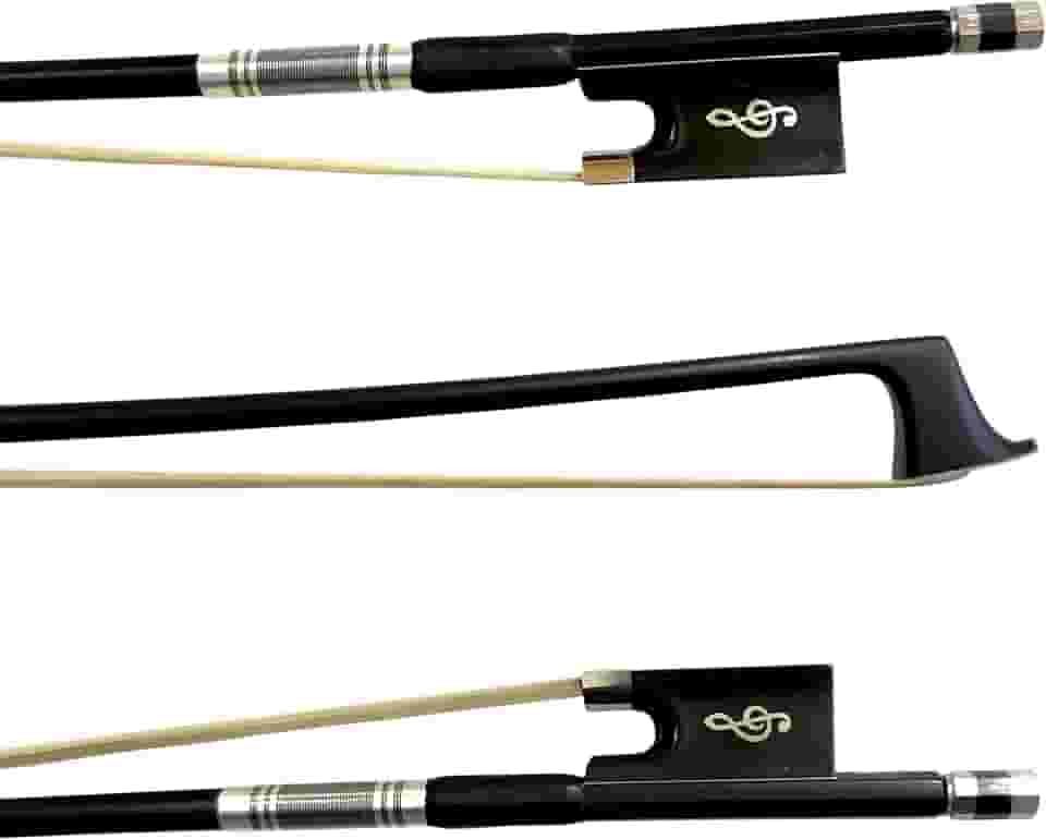 Arco Profissional Fibra de Carbono Liso Preto para Violino 4/4 - Talão Ébano Clave sol Crina Mongólia