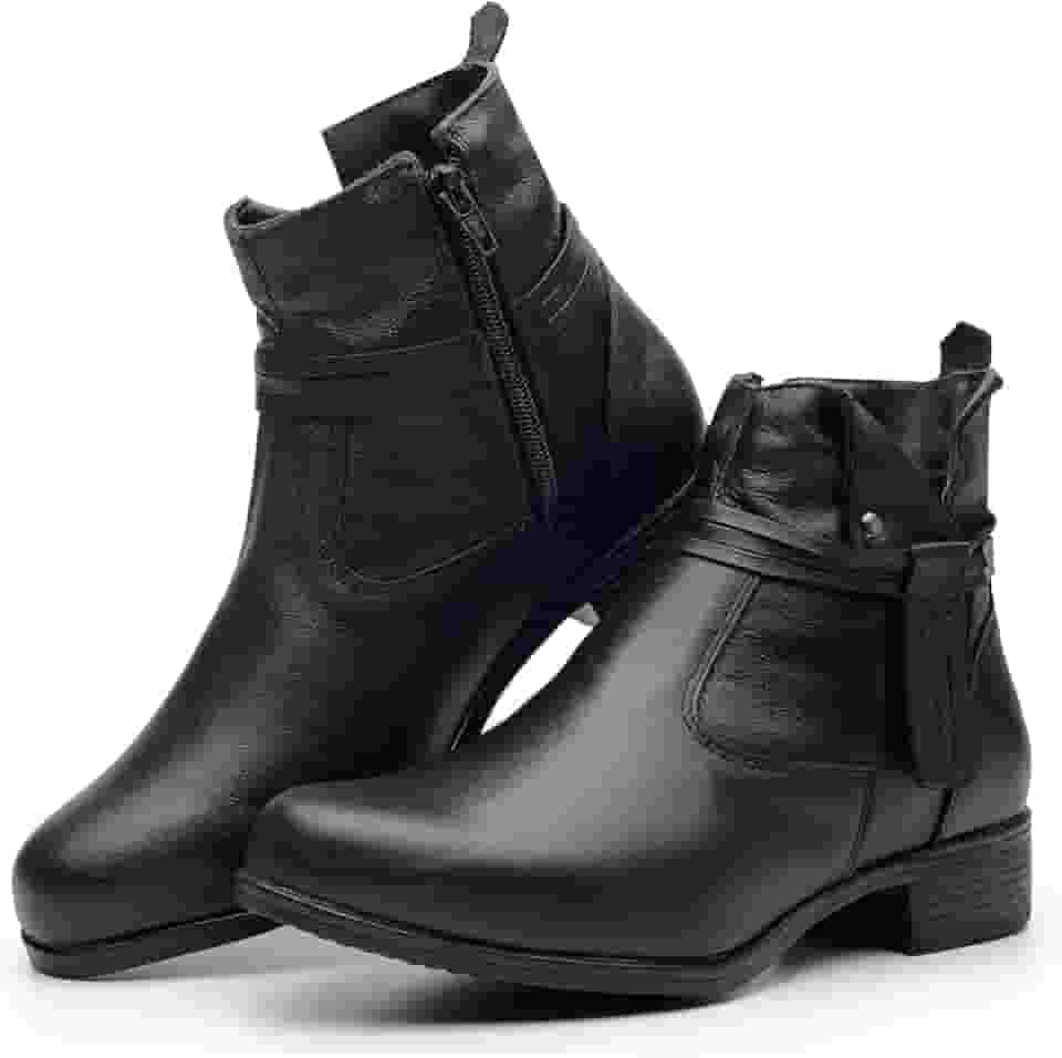 Bota Feminina Cano Curto em Couro Legítimo com Ziper