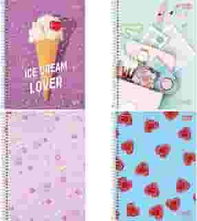 Kit com 4 Cadernos de 1 Matéria, Tilibra, Capa Dura, Vibe Feminino, 80 Folhas, Capas Sortidas