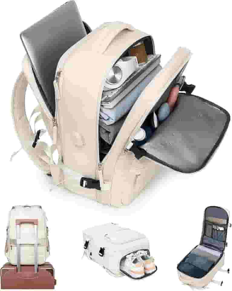 Mochila de Viagem Feminina Expansível 30-40L, Antifurto com Porta USB, Compartimento para Laptop 17.3", Aprovado como Bagagem de Mão, Leve 0.88kg, para Homens e Mulheres, Trabalho e Passeio