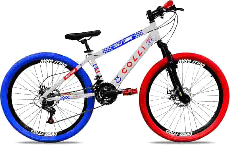 Colli Bike, Bicicleta Grau, Aro 26, Freios a Disco, 21 V, Alavanca Rapid Fire 3/7V, Pedivela Triplo Aço, Selim Colli C/Carrinho, Pedal Free Sport 9/16 Colorido, Pneus Coloridos, Guidão Downhill
