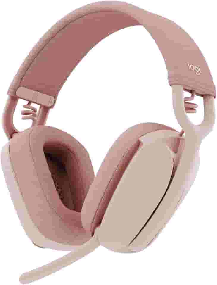 Headset Sem Fio Logitech Zone Vibe 100 Com Microfone Flip- to-Mute Com Cancelamento de Ruído, Conexão Bluetooth, Até 20h de Bateria, Design Leve e Confortável - Rosa