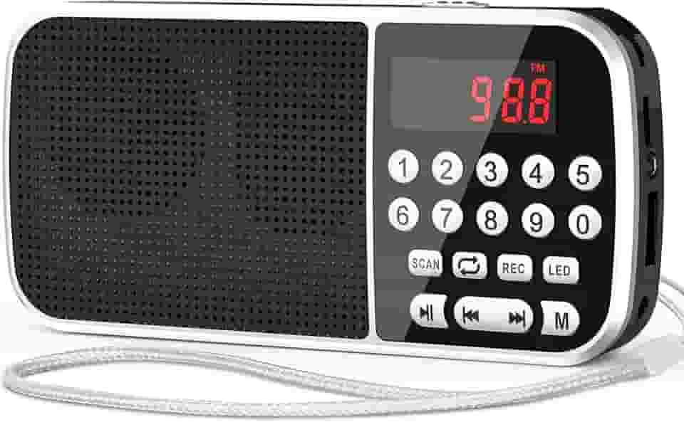 Rádio digital AM FM com Bluetooth 5.3, rádio transistor pequeno com melhor recepção, bateria recarregável de 2000 mAh operada com alto-falante de 5 W, cartão TF, reprodução de MP3 USB, conector de