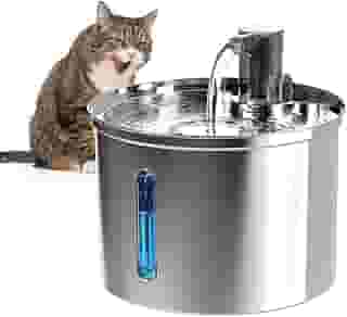 Bebedouro Fonte Água 3L Filtro Silenciosa Inox Para Gatos Cães Filtragem Automática, Fonte de água para Gatos-Janela de nível de água,Bivolt