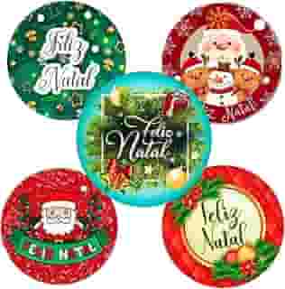 Adesivos Natalinos Papai Noel, Feliz Natal, Festivos 50 Unidades Para Embalagem, Sacola, Presente