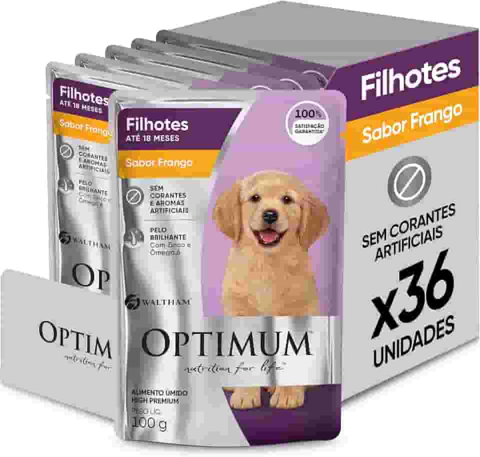 Pack Ração Úmida Optimum Sachê para Cães Filhotes Frango 100 g - 36 unidadaes