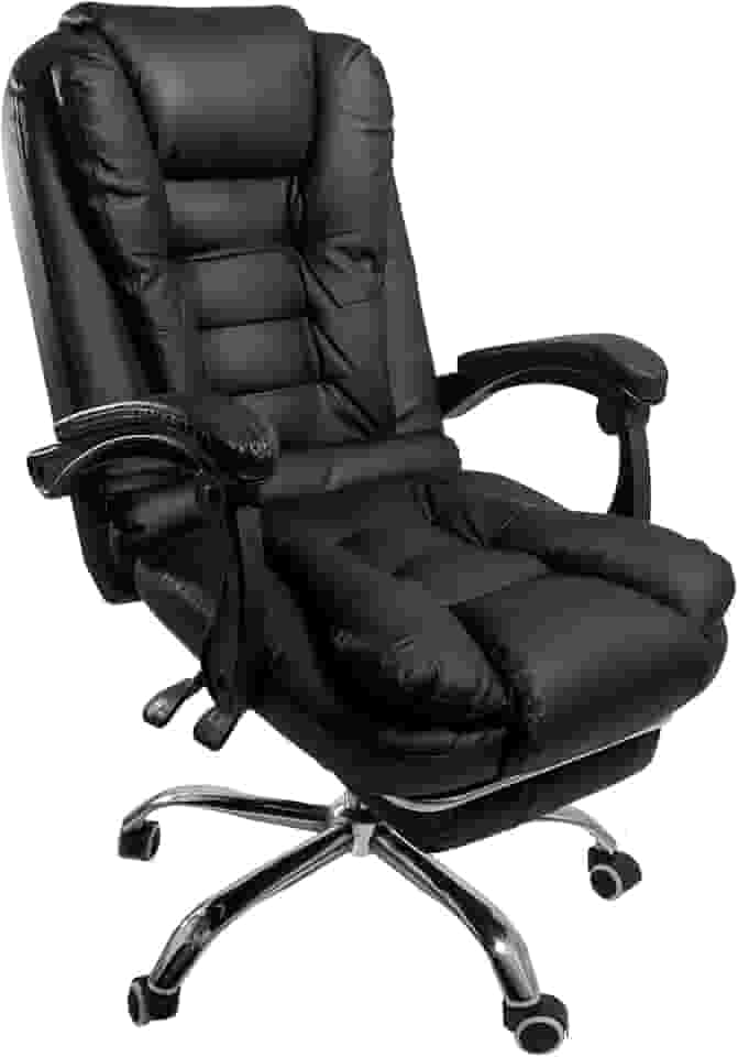 Cadeira De Escritório Presidente Ergonômica Couro Sintético Encosto Ajustável Com Trava E Apoio Encosto Para Pés Luxo Cor Preta Ergo Office