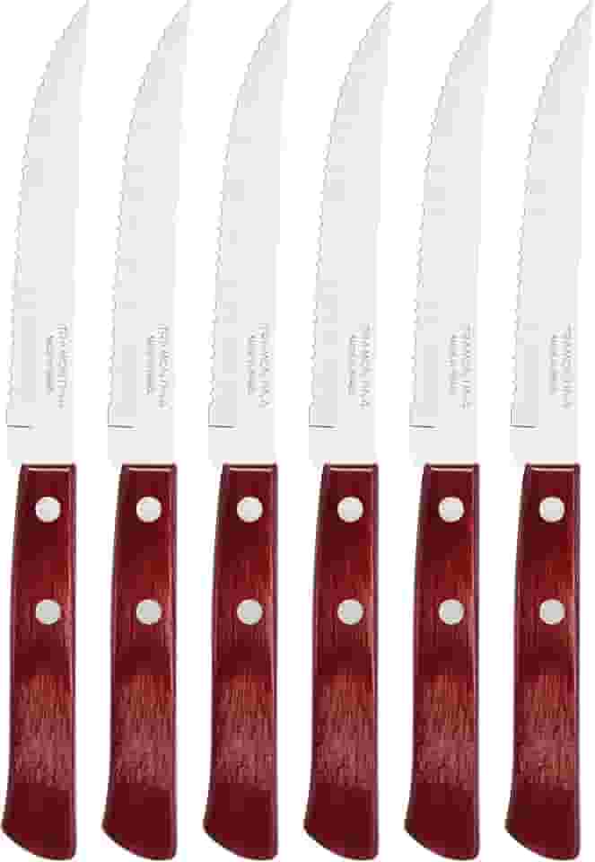 Conjunto De Facas Para Churrasco Tramontina Com Lâminas Em Aço Inox E Cabos Em Madeira Tratada Polywood Vermelho 6 Peças