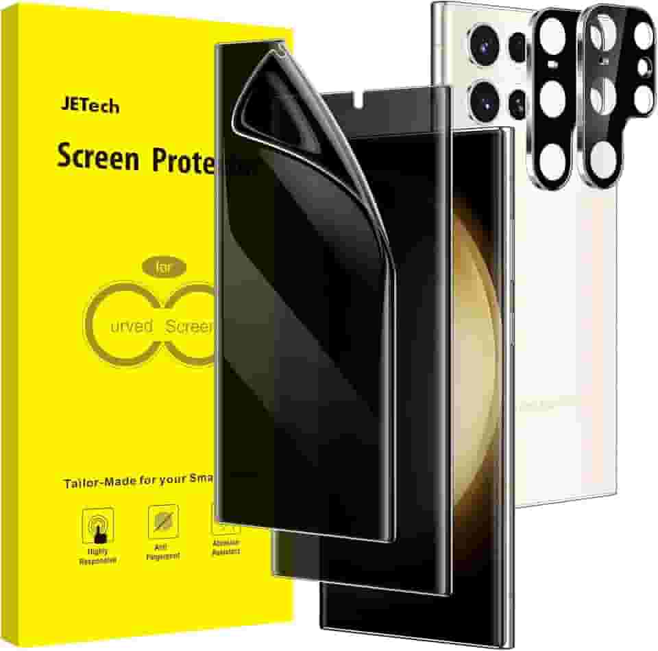JETech Película Protetor de Tela de Privacidade para Samsung Galaxy S23 Ultra 5G 6,8 Polegadas com Protetor Lente Câmera, TPU Flexível Anti-Espião, 2 Pacotes Cada