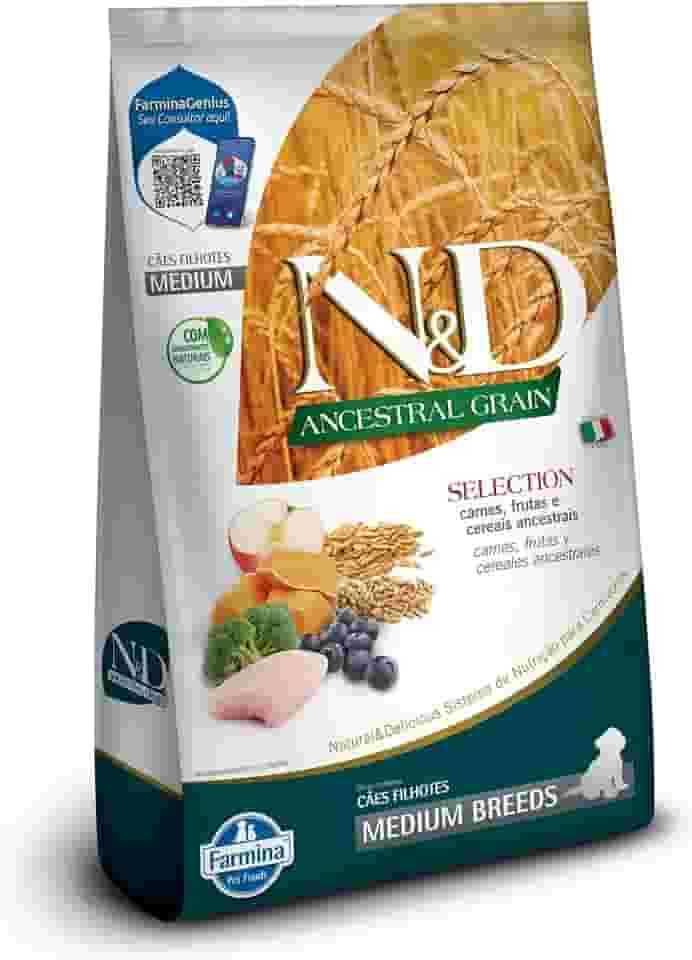 N&D Ancestral Selection para Cães Filhotes de Raças Médias Sabor Carnes, Frutas e Cereais Ancestrais 15Kg