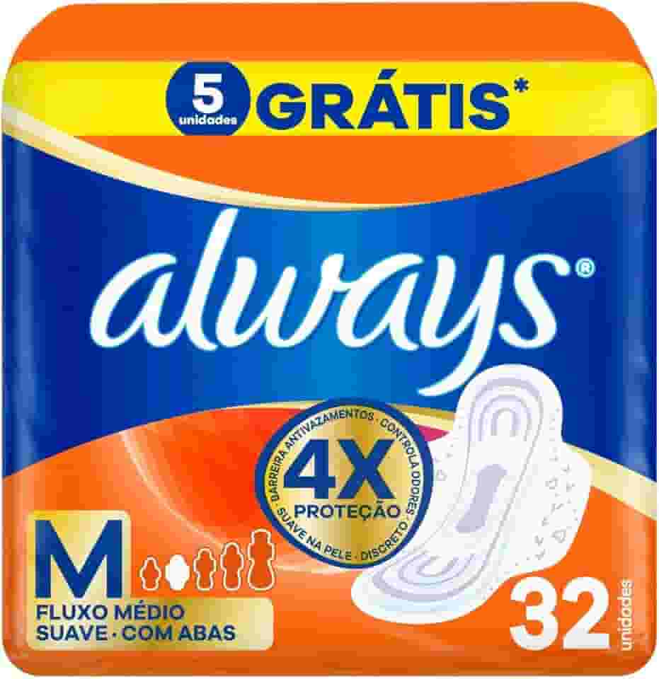 Always Suave, Absorvente Tamanho M, 32 Unidades