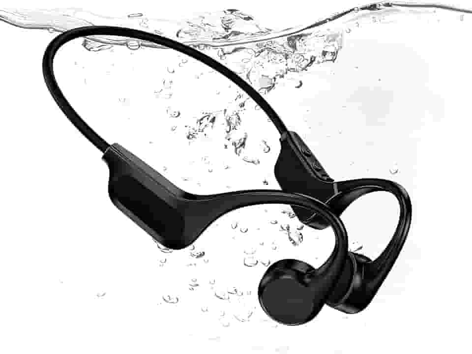 Fones de ouvido IP68 à prova d'água de condução óssea com design de orelha aberta, leitor de MP3 de 32 GB integrado para natação, exercícios, corrida, ciclismo (preto)