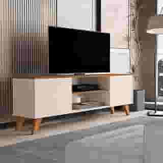 Rack Para Sala de Estar 2 Portas Estante para TV Moderno Com Prateleiras Helena para até 55 Polegadas 1,36m (Off White)