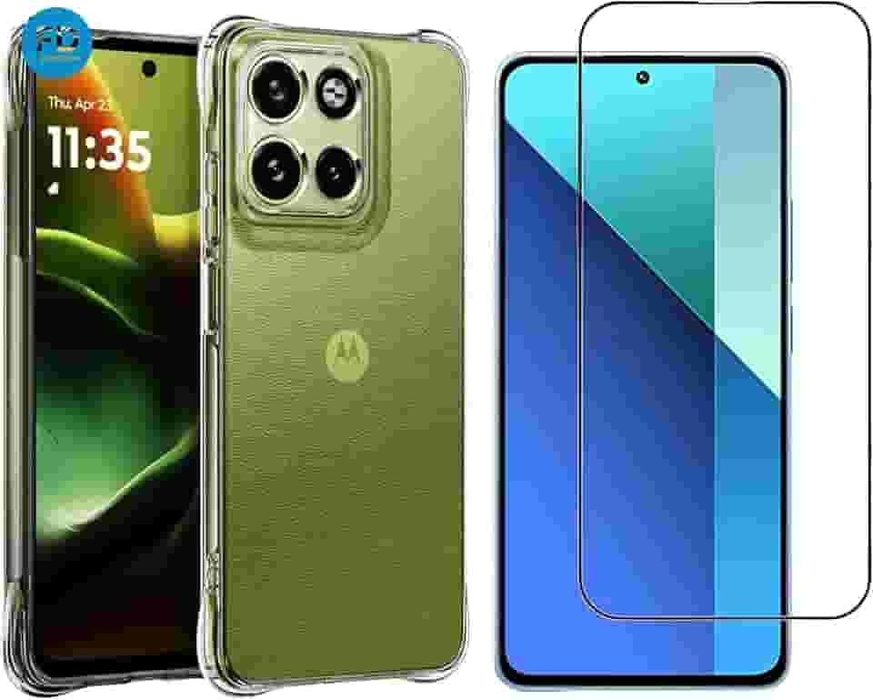 Kit Capa Capinha Anti-Impacto Premium Transparente + Película de Cerâmica 9D para Motorola Moto G75.