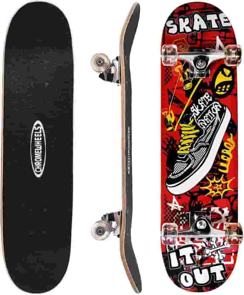 ChromeWheels 31 inch Skateboard Double Kick Skate Board Cruiser Longboard 8 Layer Maple Deck Skateboards for Kids and Beginners