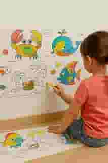 Rolo Papel Oceano Adesivo para Colorir Dia das Crianças Pintar 3 metros Desenho Presente Brinquedo para Bebe 2 anos