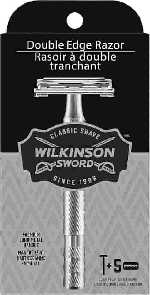 Wilkinson Sword Barbeador de borda dupla para homens com 5 refis de lâminas de barbear de borda dupla