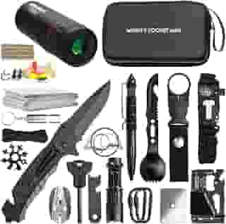 LANKAMO Kit de sobrevivência de emergência, presentes para homens, marido, pai, equipamento de sobrevivência 34 em 1 para acampamento, trilhas, aventuras ao ar livre, aniversário, Natal, para homens,