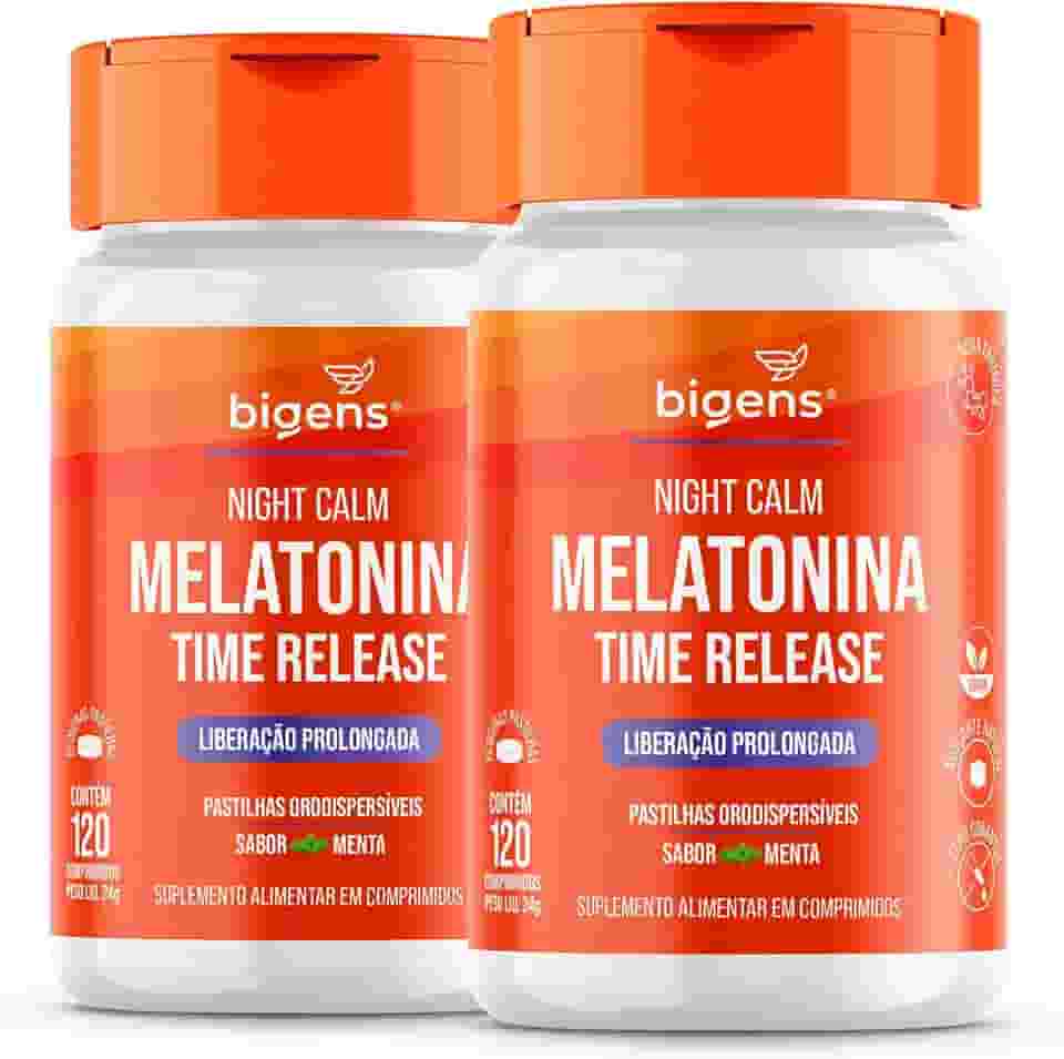 Night Calm Time Release, Liberação Prolongada, 210 mcg de Melatonina, Bigens, Kit 2x 120 comprimidos sublinguais