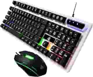 Kit Teclado e Mouse Gamer LED RGB Semi Mecânico, Teclas Suaves, Anti-Ghosting, Alta Precisão, USB Plug & Play, Compatível com PC, PS4, PS5, Xbox