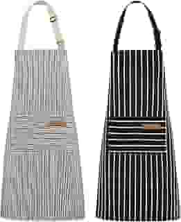 NLUS Pacote com 2 aventais de cozinha de cozinha, avental macio ajustável com 2 bolsos para homens e mulheres