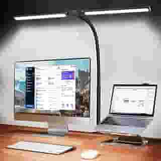QBuen luminaria de mesa LED para escritório e casa, 5 cores de luz, 10 níveis de escurecimento, proteção para os olhos luminária de mesa, adequada para leitura, estudo, bancada de trabalho (preta)