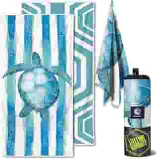 VENTURE 4TH Toalha de praia de microfibra: secagem rápida, compacta, livre de areia, absorvente, à prova de areia e leve - perfeita para acampamento, praia e viagens (design de tartaruga listrada | 88,9 x 198,1 cm)