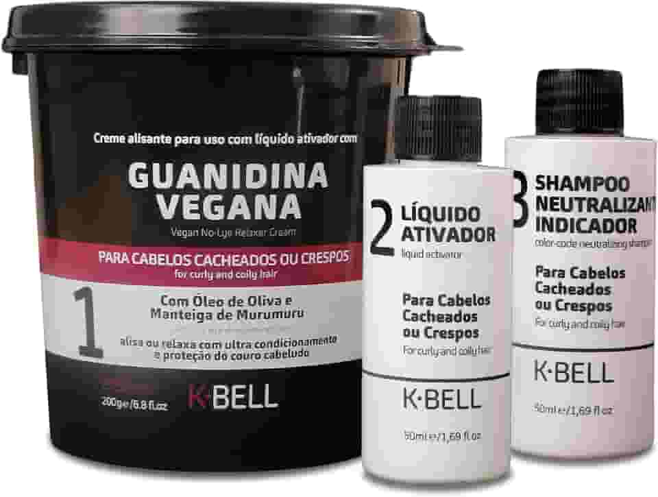 Kit Alisante K-Bell Guanidina Vegano - Alinhamento Capilar Seguro Sem Soda - Nutrição e Resistência com Ação Prolongada - 2x200g