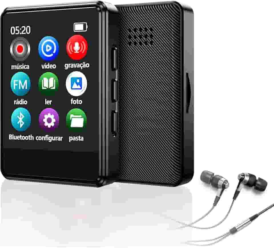 MP3 MP4 Player Bluetooth 5.3 Música Digital Portátil MP3 Player Bluetooth com Alto-falante Rádio FM Som sem Perdas HiFi Suporte TF Card de Até 128 GB Preto(APE/MP3/WMA/WAV)-FBA