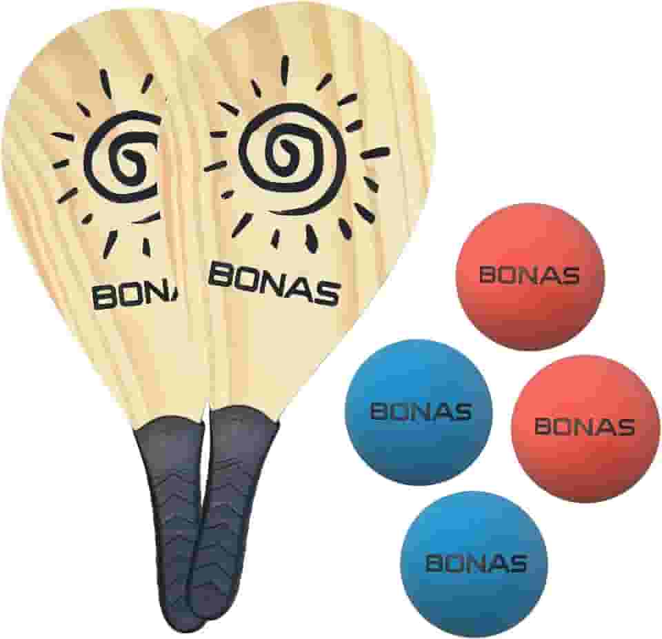 Kit Raquete Frescobol Tenis de Praia BONAS Jogo Com Bola de Borracha Semi Profissional Pinus Resistente