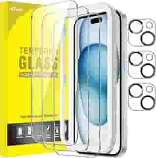 JETech Película de Vidro Temperado para iPhone 15 Plus 6,7 Polegadas com Protetor Lente Câmera, Protetor de Tela, HD Transparente, 3 Pacotes Cada