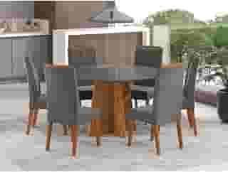 Mesa de Jantar Redonda Vitara com 6 Cadeiras Madeira Maciça Vegas Mel/Grafite