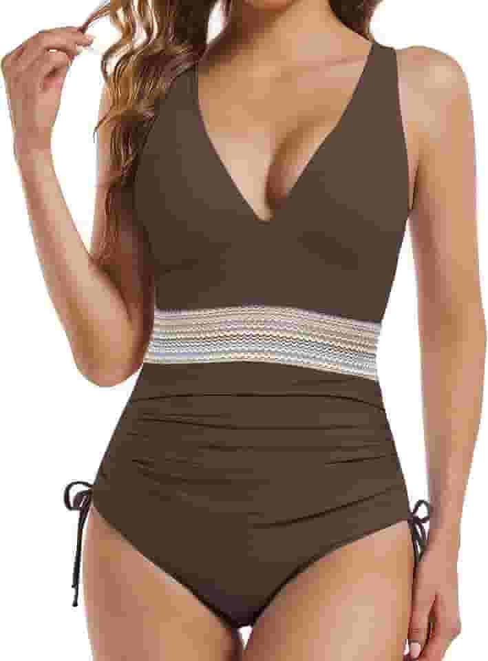 Maiô feminino com controle de barriga e cordão com cordão e gola V